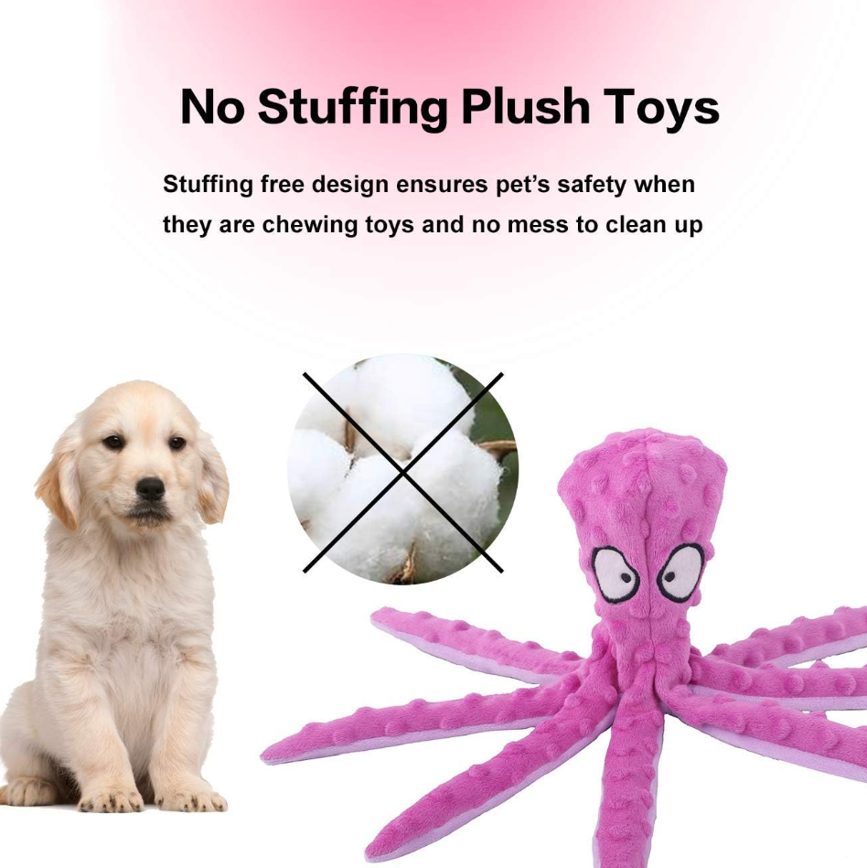 Whiskerspot Octopus Dog Toy - No-Stuffing Plush With Squeaker, Tear-Resistant Chew Toy For Puppies & Large Dogs
